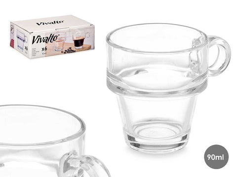 Pack 6 Tazas de Café Apilables 90ml