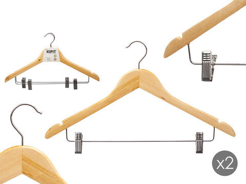 Set 2 Perchas de Madera con Pinza Pantalón