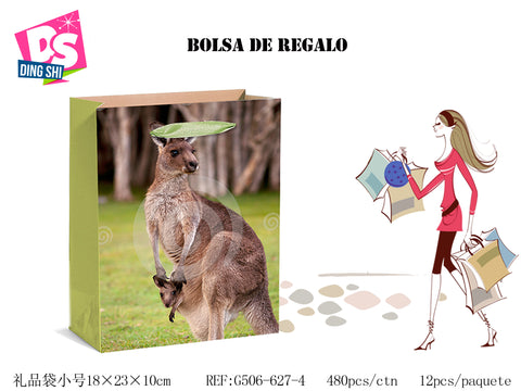 Pack 12 Bolsas Papel de Regalo 26x32x12,5cm Diseño Canguro