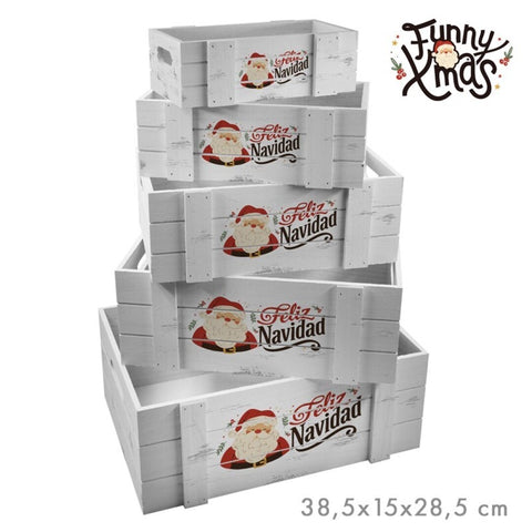 Set 5 Cajas Madera Feliz Navidad Castellano