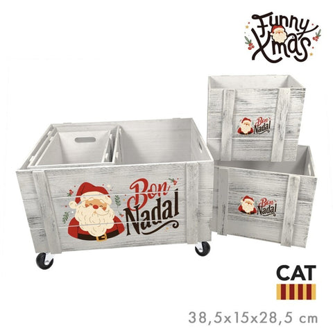 Set 5 Cajas Madera Ruedas Bon Nadal Català