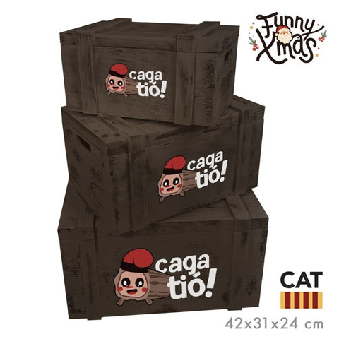 Set 3 Cajas Madera con Tapa Caga Tió Català