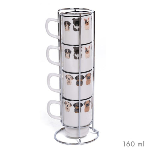 Set 4 Tazas Café 160ml Soporte Metal Cozy Dogs