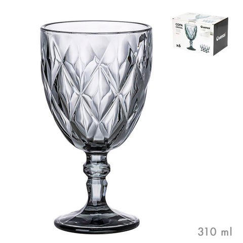 Pack 6 Copas Vidrio 310ml Negro Diamond Collection