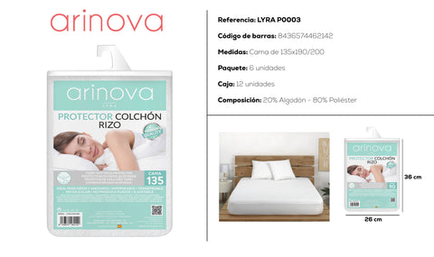 Protector de Colchón Rizo cama 135cm Lyra 135x190/200cm Arinova