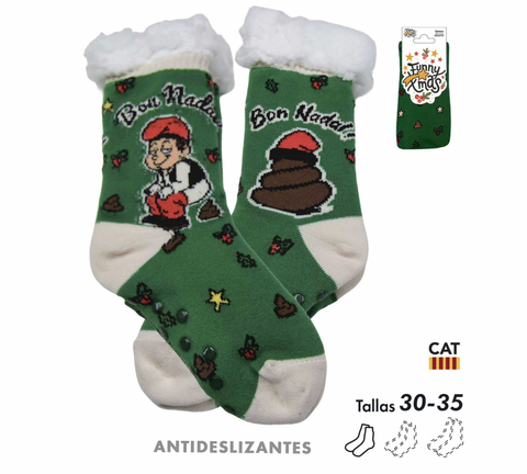 Calcetines Kids Talla 30-35 Antideslizantes Caganer Sherpa Verdes Catalán ''Bon Nadal''