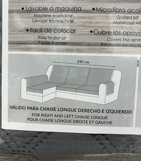 Cubre Sofá Chaise Longue Gris + Bolsillos 240cm Parte Arriba