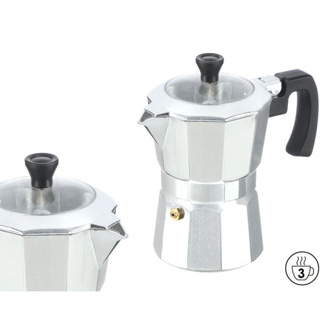 Cafetera Aluminio 3 Tazas Tapa Transparente