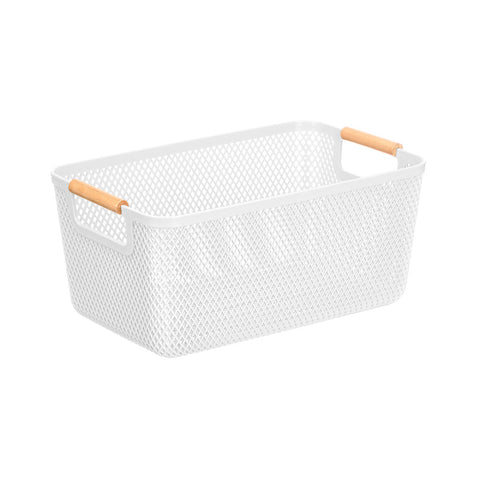 Cesta Plástico Asa Bambú Blanca 32x20,5cm
