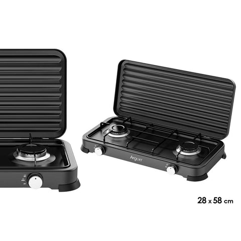 Hornillo de Gas Doble Negro 58x28cm Argón