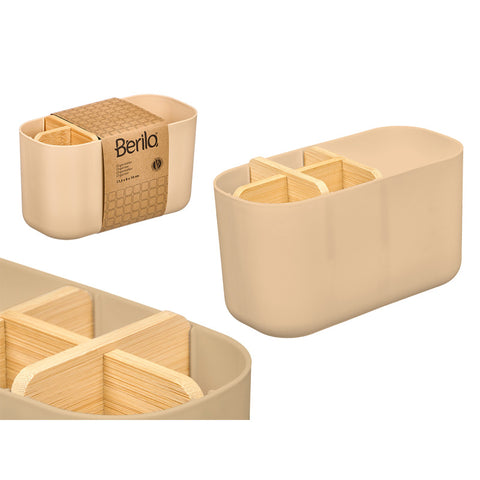 Organizador Plástico Bambú 5 Huecos Beige