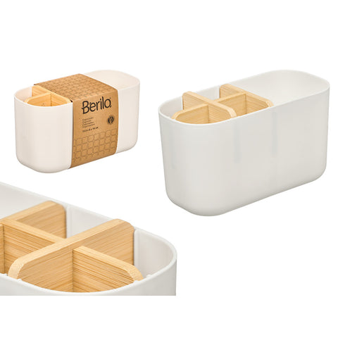 Organizador Plástico Bambú 5 Huecos Blanco