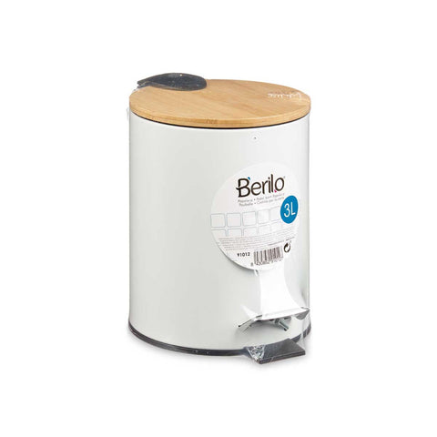 Papelera Metal Tapa Bambú 3L Blanca