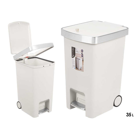 Papelera Pedal Ruedas Blanca 35L