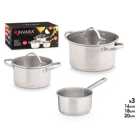 Set 5 Piezas Cacerolas Acero con Tapas Cristal y Cazo