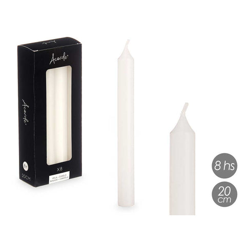 Set 8 Velas Cirios Blancos 20cm 8 Horas