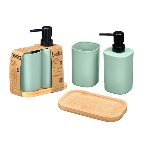 Set Dosificador Vaso Base Bambú Menta