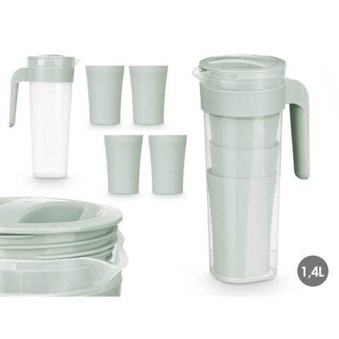 Lot de 4 verres verts Pichet 1,4 l
